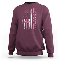 Breast Cancer Awareness Sweatshirt Back The Pink Warrior American Flag - Wonder Print Shop