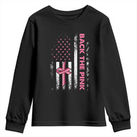 Breast Cancer Awareness Youth Sweatshirt Back The Pink Warrior American Flag - Wonder Print Shop