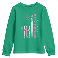 Breast Cancer Awareness Youth Sweatshirt Back The Pink Warrior American Flag - Wonder Print Shop