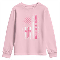 Breast Cancer Awareness Youth Sweatshirt Back The Pink Warrior American Flag - Wonder Print Shop