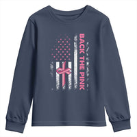 Breast Cancer Awareness Youth Sweatshirt Back The Pink Warrior American Flag - Wonder Print Shop