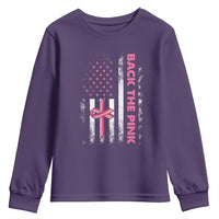 Breast Cancer Awareness Youth Sweatshirt Back The Pink Warrior American Flag - Wonder Print Shop