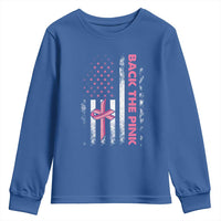 Breast Cancer Awareness Youth Sweatshirt Back The Pink Warrior American Flag - Wonder Print Shop
