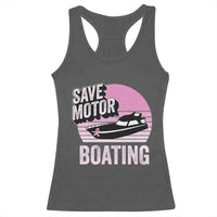 Funny Save Motor Boating Racerback Tank Top Breast Cancer Pink Ribbon - Wonder Print Shop