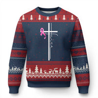 Christian Faith Breast Cancer Awareness Ugly Christmas Sweater Pink Ribbon Christian Cross - Wonder Print Shop