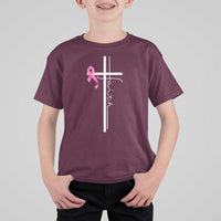 Christian Faith Breast Cancer Awareness T Shirt For Kid Pink Ribbon Christian Cross - Wonder Print Shop