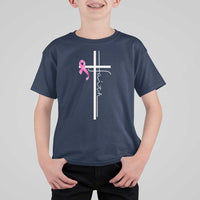 Christian Faith Breast Cancer Awareness T Shirt For Kid Pink Ribbon Christian Cross - Wonder Print Shop