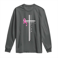 Christian Faith Breast Cancer Awareness Long Sleeve Shirt Pink Ribbon Christian Cross - Wonder Print Shop