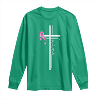 Christian Faith Breast Cancer Awareness Long Sleeve Shirt Pink Ribbon Christian Cross - Wonder Print Shop