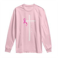 Christian Faith Breast Cancer Awareness Long Sleeve Shirt Pink Ribbon Christian Cross - Wonder Print Shop