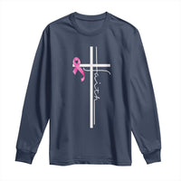 Christian Faith Breast Cancer Awareness Long Sleeve Shirt Pink Ribbon Christian Cross - Wonder Print Shop
