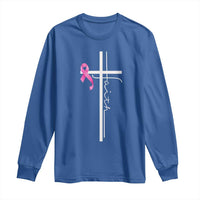 Christian Faith Breast Cancer Awareness Long Sleeve Shirt Pink Ribbon Christian Cross - Wonder Print Shop