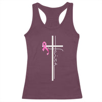 Christian Faith Breast Cancer Awareness Racerback Tank Top Pink Ribbon Christian Cross - Wonder Print Shop