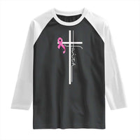 Christian Faith Breast Cancer Awareness Raglan Shirt Pink Ribbon Christian Cross - Wonder Print Shop