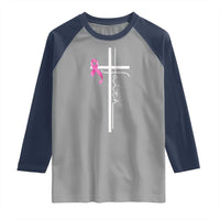 Christian Faith Breast Cancer Awareness Raglan Shirt Pink Ribbon Christian Cross - Wonder Print Shop