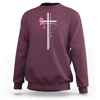 Christian Faith Breast Cancer Awareness Sweatshirt Pink Ribbon Christian Cross - Wonder Print Shop