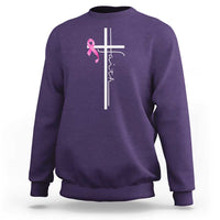 Christian Faith Breast Cancer Awareness Sweatshirt Pink Ribbon Christian Cross - Wonder Print Shop