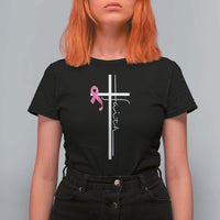 Christian Faith Breast Cancer Awareness T Shirt For Women Pink Ribbon Christian Cross - Wonder Print Shop