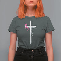 Christian Faith Breast Cancer Awareness T Shirt For Women Pink Ribbon Christian Cross - Wonder Print Shop