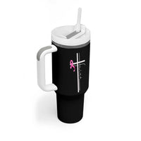 Christian Faith Breast Cancer Awareness Tumbler With Handle Pink Ribbon Christian Cross - Wonder Print Shop