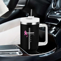 Christian Faith Breast Cancer Awareness Tumbler With Handle Pink Ribbon Christian Cross - Wonder Print Shop