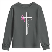 Christian Faith Breast Cancer Awareness Youth Sweatshirt Pink Ribbon Christian Cross - Wonder Print Shop