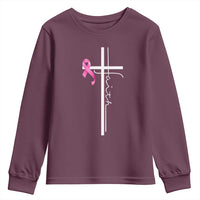 Christian Faith Breast Cancer Awareness Youth Sweatshirt Pink Ribbon Christian Cross - Wonder Print Shop