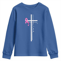 Christian Faith Breast Cancer Awareness Youth Sweatshirt Pink Ribbon Christian Cross - Wonder Print Shop