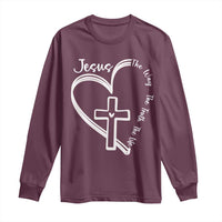 Jesus The Way The Truth The Life Long Sleeve Shirt Christian Cross With Heart - Wonder Print Shop