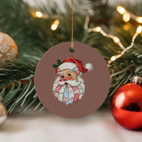 Vintage Retro Patchwork Santa Xmas Ceramic Ornament Merry Xmas Holiday - Wonder Print Shop