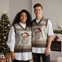 Vintage Retro Patchwork Santa Xmas V-Neck Knit Sweater Vest Merry Xmas Holiday - Wonder Print Shop