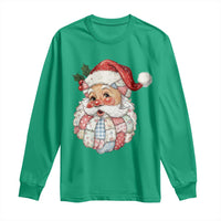 Vintage Retro Patchwork Santa Xmas Long Sleeve Shirt Merry Christmas Holiday - Wonder Print Shop