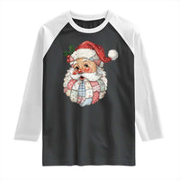 Vintage Retro Patchwork Santa Xmas Raglan Shirt Merry Christmas Holiday - Wonder Print Shop