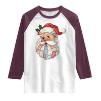 Vintage Retro Patchwork Santa Xmas Raglan Shirt Merry Christmas Holiday - Wonder Print Shop
