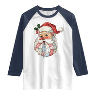 Vintage Retro Patchwork Santa Xmas Raglan Shirt Merry Christmas Holiday - Wonder Print Shop