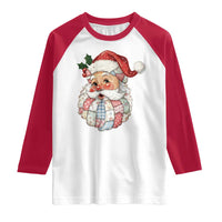 Vintage Retro Patchwork Santa Xmas Raglan Shirt Merry Christmas Holiday - Wonder Print Shop