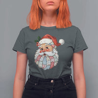 Vintage Retro Patchwork Santa Xmas T Shirt For Women Merry Christmas Holiday - Wonder Print Shop
