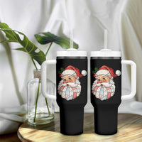 Vintage Retro Patchwork Santa Xmas Tumbler With Handle Merry Christmas Holiday - Wonder Print Shop