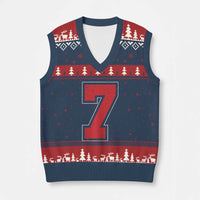 Number 7 V-Neck Knit Sweater Vest Fan Varsity Sports Team 67 Jersey Number - Wonder Print Shop