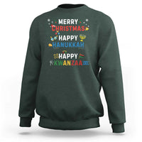 Funny Merry Christmas Happy Hanukkah Happy Kwanzaa Holiday Sweatshirt - Wonder Print Shop