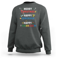 Funny Merry Christmas Happy Hanukkah Happy Kwanzaa Holiday Sweatshirt - Wonder Print Shop