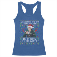 Funny Christmas Crime Drama Racerback Tank Top I Like People The Way I Like My Tea In A Bag Under Water - Wonder Print Shop