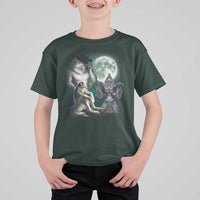Funny Three Alpha Wolf Howling Moon T Shirt For Kid Weird Cringe Werewolf Meme - Wonder Print Shop