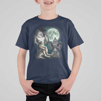 Funny Three Alpha Wolf Howling Moon T Shirt For Kid Weird Cringe Werewolf Meme - Wonder Print Shop