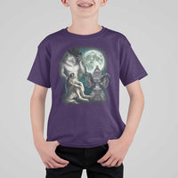 Funny Three Alpha Wolf Howling Moon T Shirt For Kid Weird Cringe Werewolf Meme - Wonder Print Shop