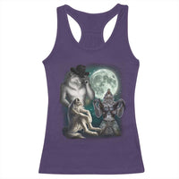 Funny Three Alpha Wolf Howling Moon Racerback Tank Top Weird Cringe Werewolf Meme - Wonder Print Shop