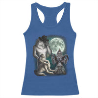 Funny Three Alpha Wolf Howling Moon Racerback Tank Top Weird Cringe Werewolf Meme - Wonder Print Shop