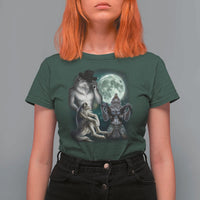 Funny Three Alpha Wolf Howling Moon T Shirt For Women Weird Cringe Werewolf Meme - Wonder Print Shop
