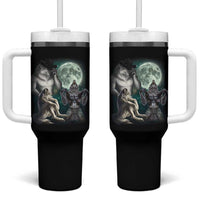 Funny Three Alpha Wolf Howling Moon Tumbler With Handle Weird Cringe Werewolf Meme - Wonder Print Shop