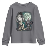 Funny Three Alpha Wolf Howling Moon Youth Sweatshirt Weird Cringe Werewolf Meme - Wonder Print Shop